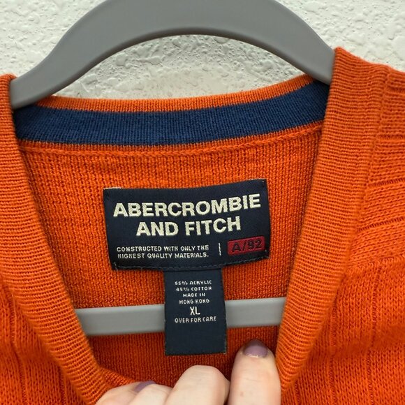 VTG Abercrombie Fitch A-1892 Orange Knit Y2K Style Pullover Sweater Mens size XL - Picture 2 of 8